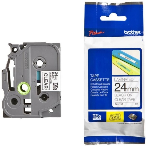 Самоклеящаяся непрерывная ламинированная лента Brother черн/прозр (шир. 24 мм), TZe151 Самоклеящаяся непрерывная ламинированная лента Brother черн/прозр (шир. 24 мм), TZe151
