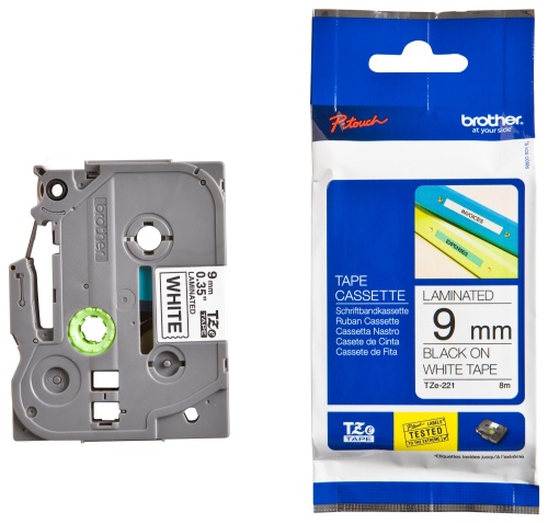 Самоклеящаяся непрерывная ламинированная лента Brother черн/бел (шир. 9 мм), TZE221 Самоклеящаяся непрерывная ламинированная лента Brother черн/бел (шир. 9 мм), TZE221