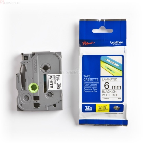 Картриджи для принтера Brother, ламинированная лента 6 мм., черн/бел, TZE211 Картриджи для принтера Brother, ламинированная лента 6 мм., черн/бел, TZE211