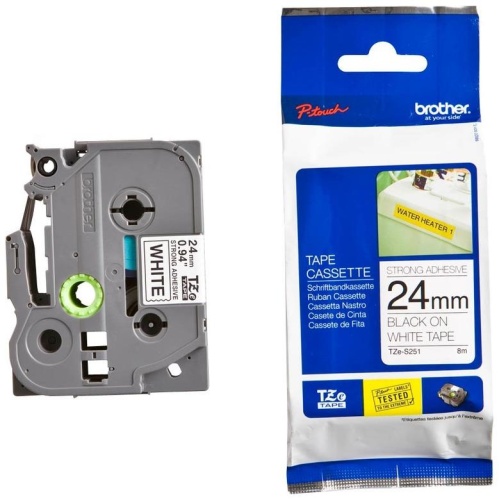 Самоклеящаяся непрерывная ламинированная лента Brother черн/бел (шир. 24 мм) усил.клей, TZES251 Самоклеящаяся непрерывная ламинированная лента Brother черн/бел (шир. 24 мм) усил.клей, TZES251